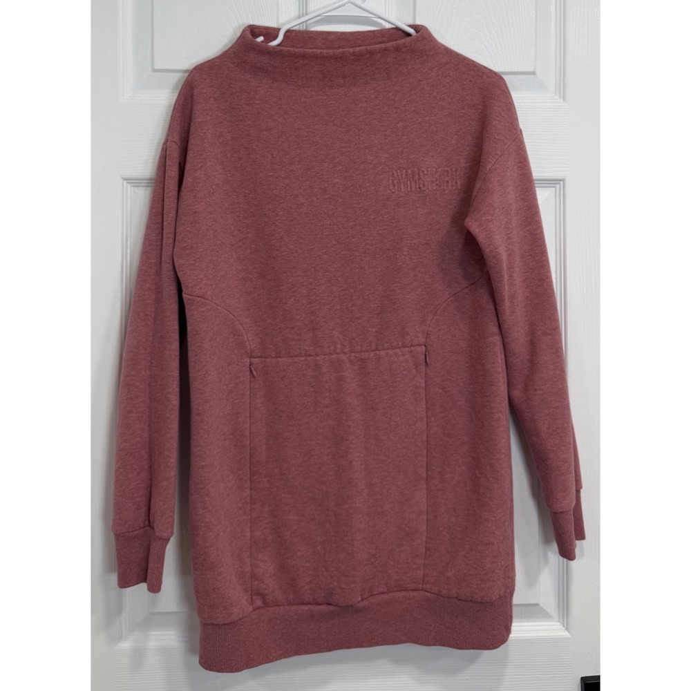 Gymshark Womens Longline Fleece Sweatshirt Rose Pink Mock Neck Pullover Small S